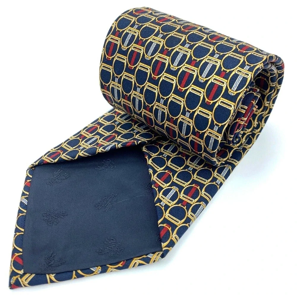 BROOKS BASICS Pure Silk Tie Horse Snaffle Bridle Part Equestrian Navy Necktie